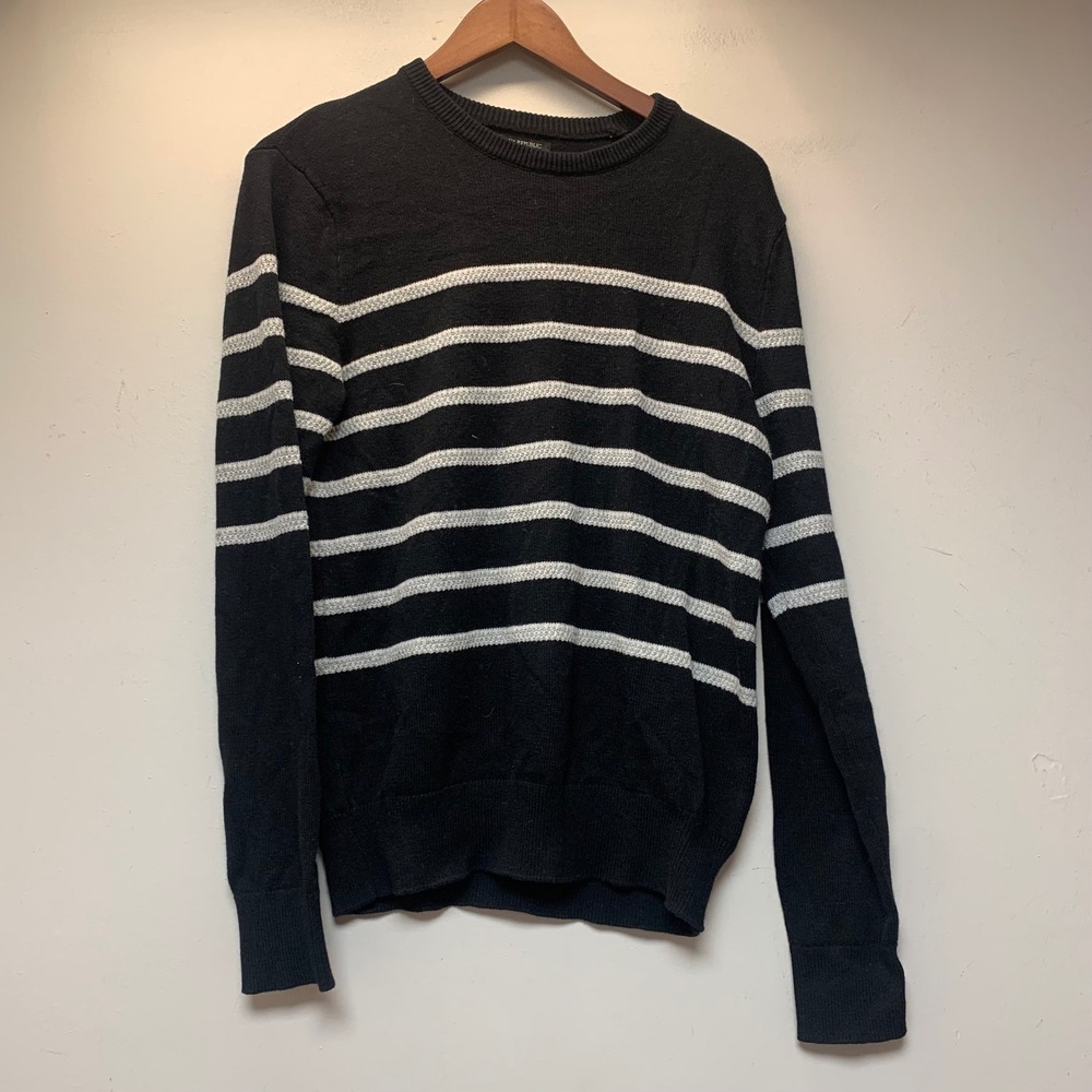 Banana Republic Sweater Mens Small Navy Blue Excellent Striped Wool Blend 15664